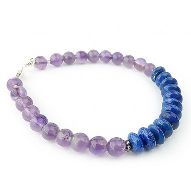 Bracelet lapis lazuli et améthyste facettés et argent 925