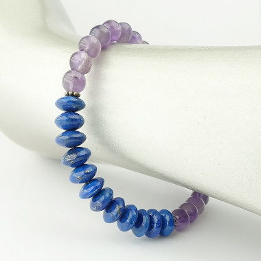 Bracelet lapis lazuli et améthyste facettés et argent 925