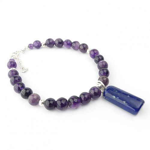 Bracelet améthyste et breloque de lapis lazuli