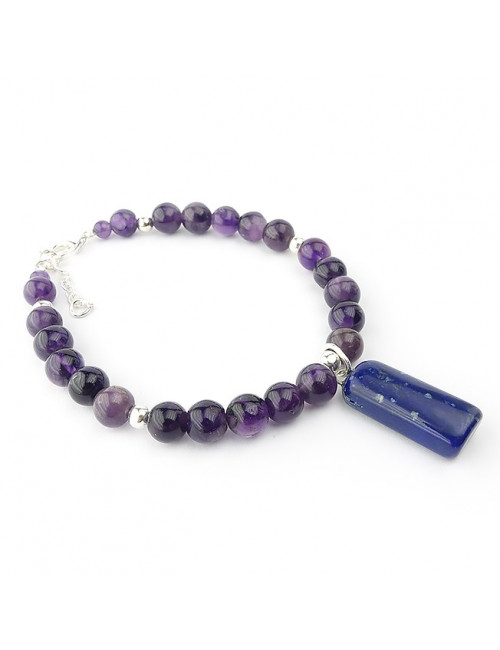 Bracelet améthyste et breloque de lapis lazuli