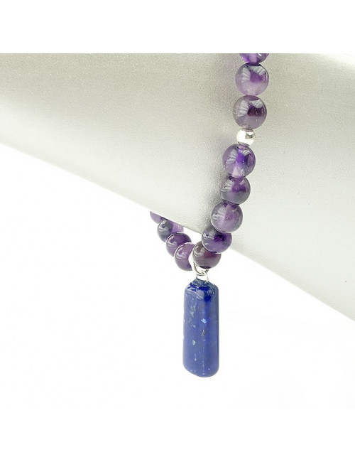 Bracelet améthyste et breloque de lapis lazuli