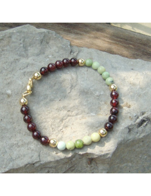 Bracelet grenat, chrysoprase et plaqué or 3 microns