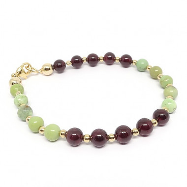 Bracelet grenat, chrysoprase et plaqué or 3 microns