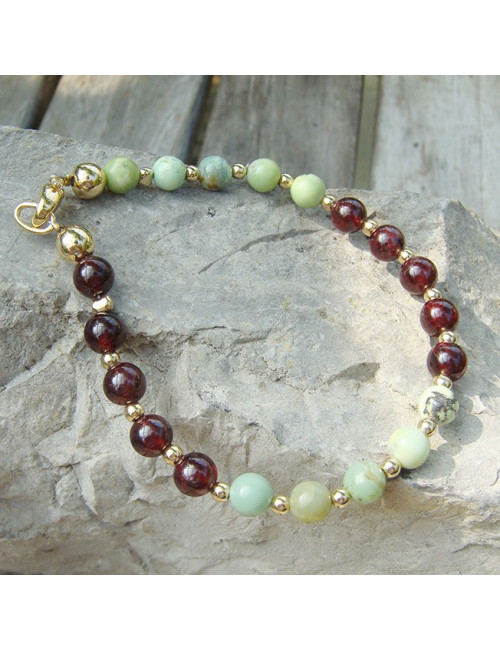 Bracelet grenat, chrysoprase et plaqué or 3 microns