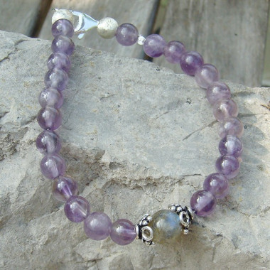 Bracelet fin en améthyste et labradorite