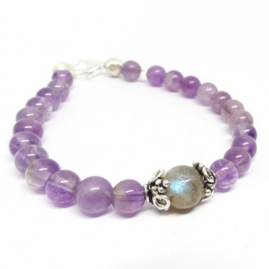 Bracelet fin en améthyste et labradorite