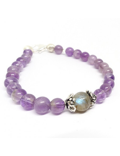 Bracelet améthyste, une perle labradorite