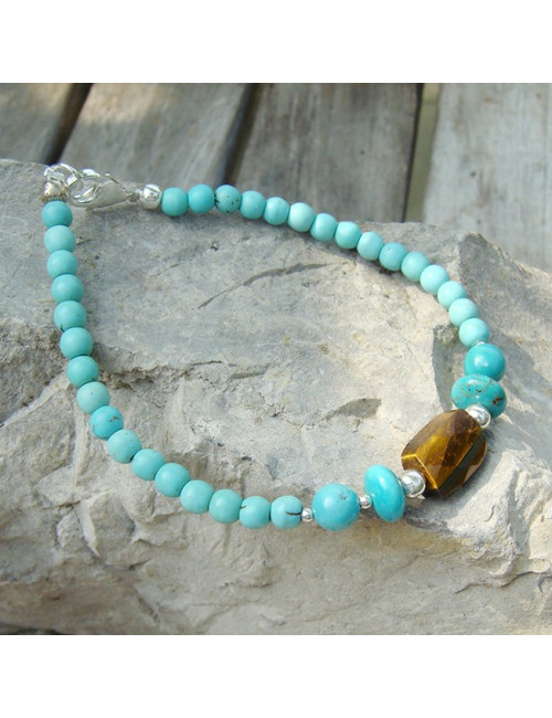 Bracelet turquoise et oeil de tigre
