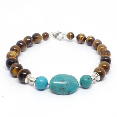 Bracelet oeil de tigre et turquoise