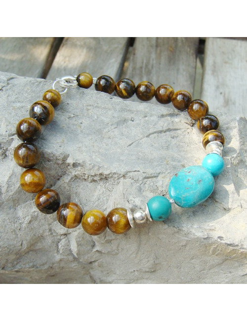 Bracelet oeil de tigre et turquoise