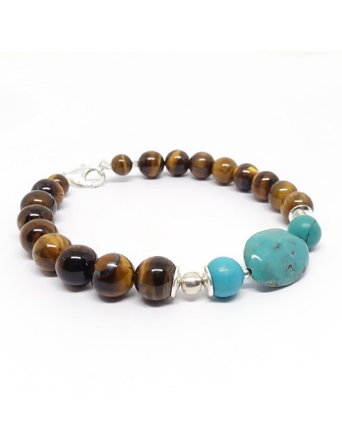 Bracelet oeil de tigre et turquoise