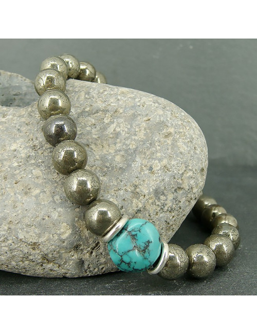 Bracelet homme pyrite et turquoise Bracelet homme pyrite et turquoise