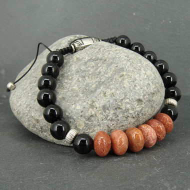 Bracelet homme obsdienne noire et corail gorgone