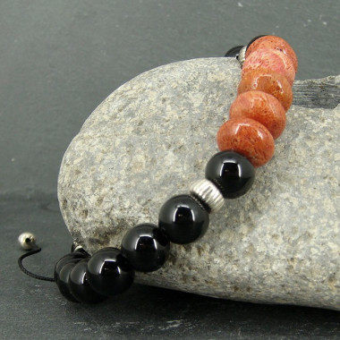 Bracelet homme obsdienne noire et corail gorgone