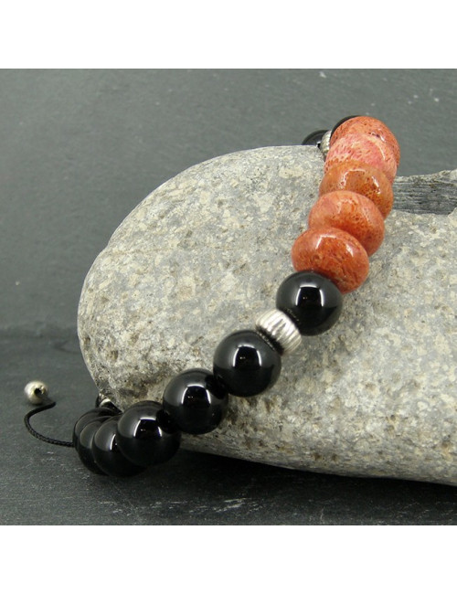 Bracelet homme obsdienne noire et corail gorgone