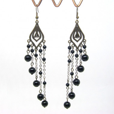 Boucles d'oreilles pendantes en onyx et argent 925