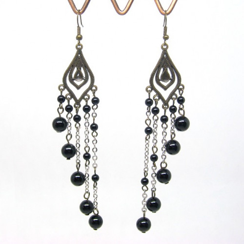 Boucles d'oreilles pendantes en onyx et argent 925