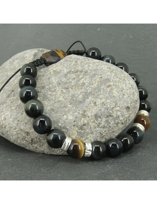 Bracelet homme oeil de faucon et oeil de tigre