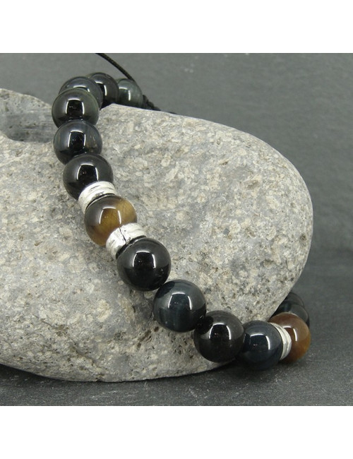 Bracelet homme oeil de faucon et oeil de tigre