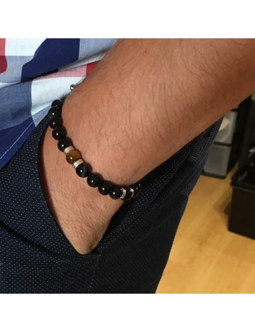 Bracelet homme oeil de faucon et oeil de tigre