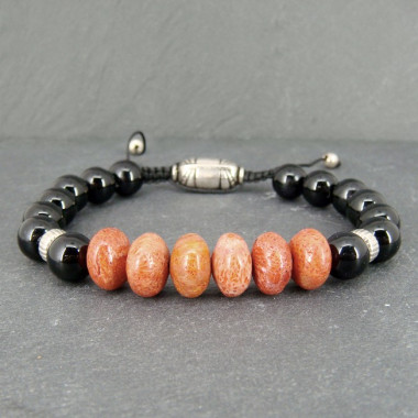 Bracelet homme obsdienne noire et corail gorgone