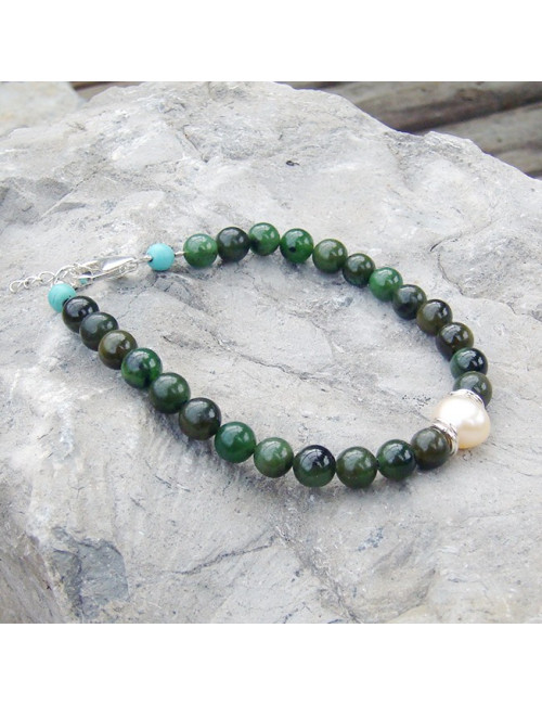 Jade, biwa et turquoise, bracelet