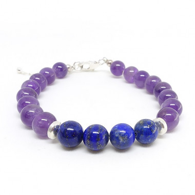 Bracelet lapis lazuli et améthyste facettés et argent 925