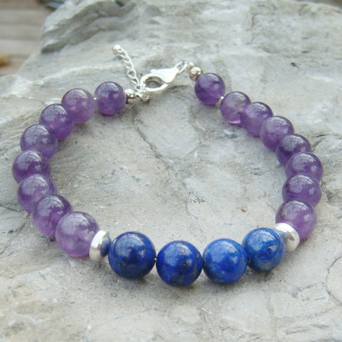 Bracelet lapis lazuli et améthyste facettés et argent 925