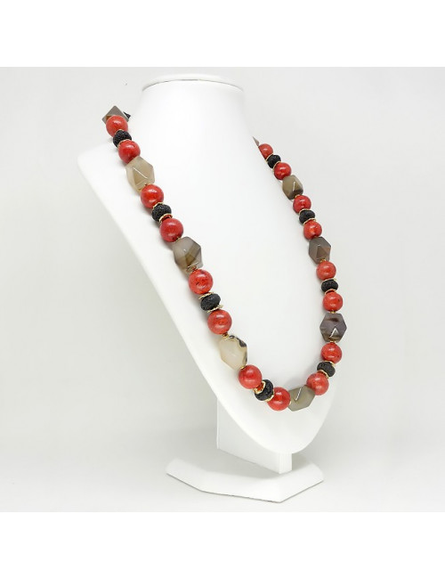 Collier agate, lave et gorgone