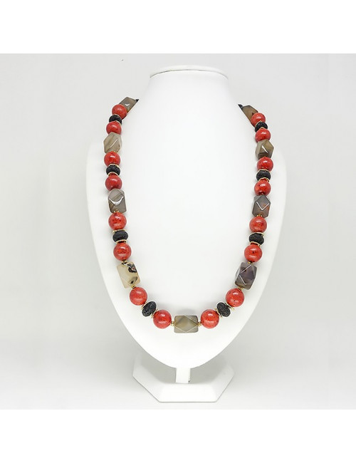Collier agate, lave et gorgone