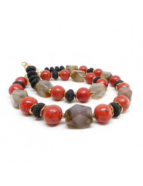 Collier agate, lave et gorgone