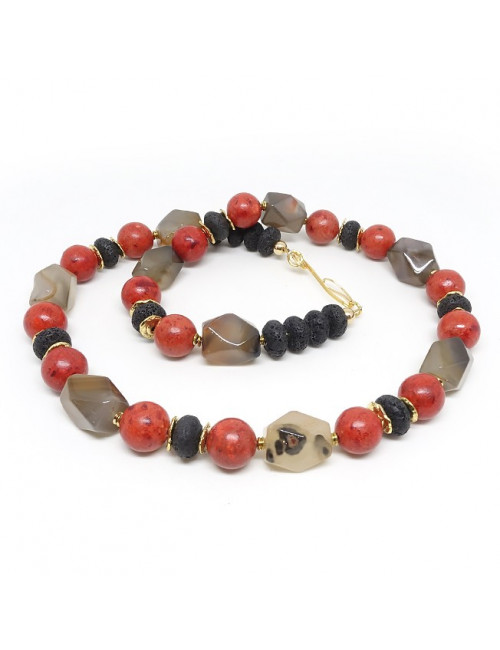 Collier agate, lave et gorgone