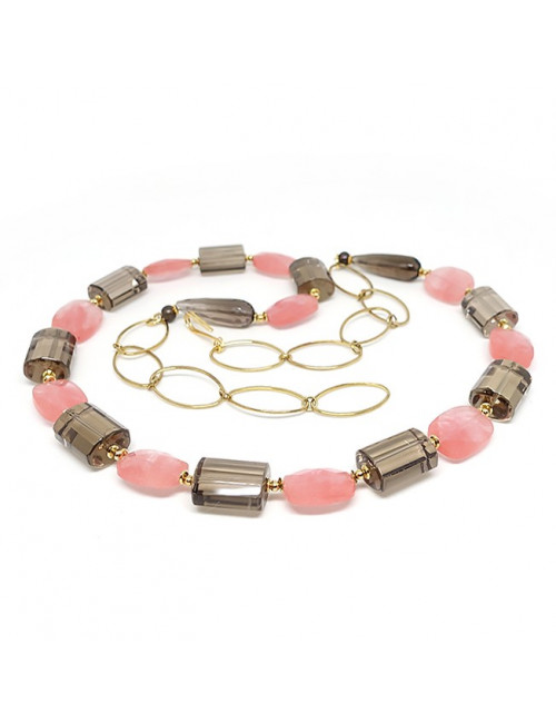 Quartz fumé, quartz cherry, grand collier