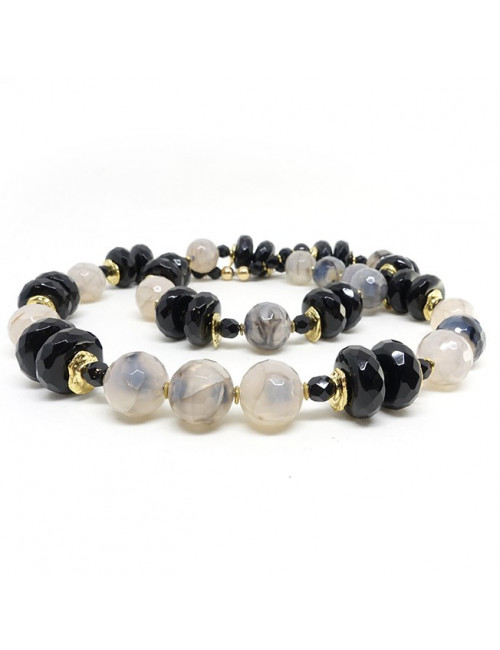 Onyx, agate naturelle craquelée, long collier