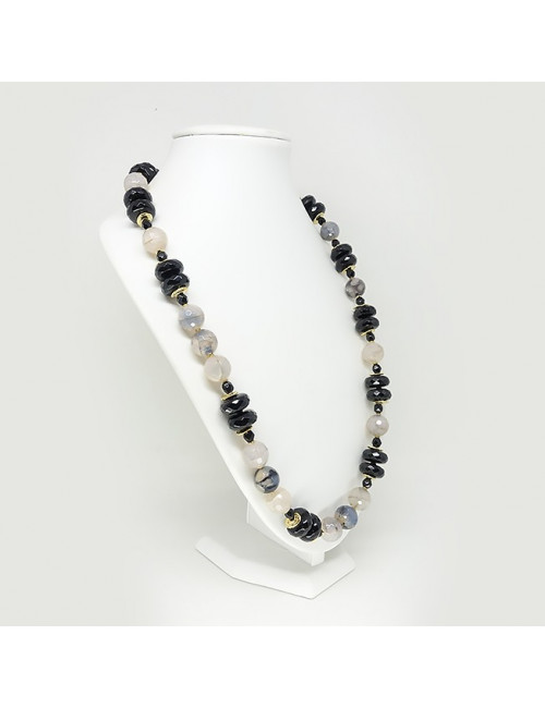Onyx, agate naturelle craquelée, long collier