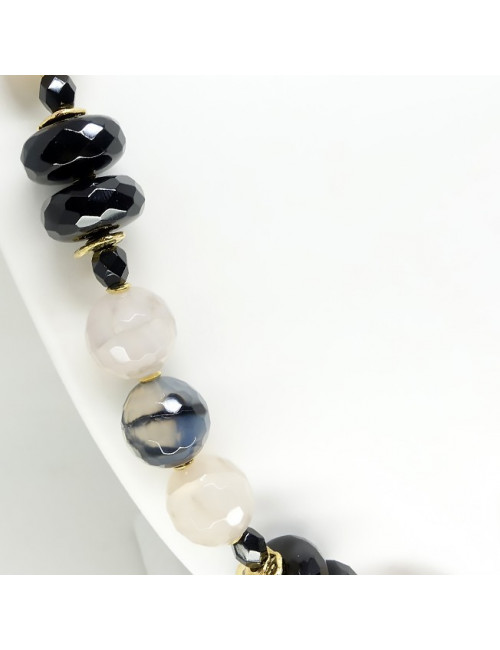 Onyx, agate naturelle craquelée, long collier