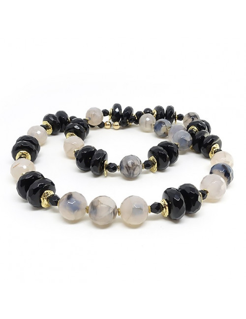 Onyx, agate naturelle craquelée, long collier