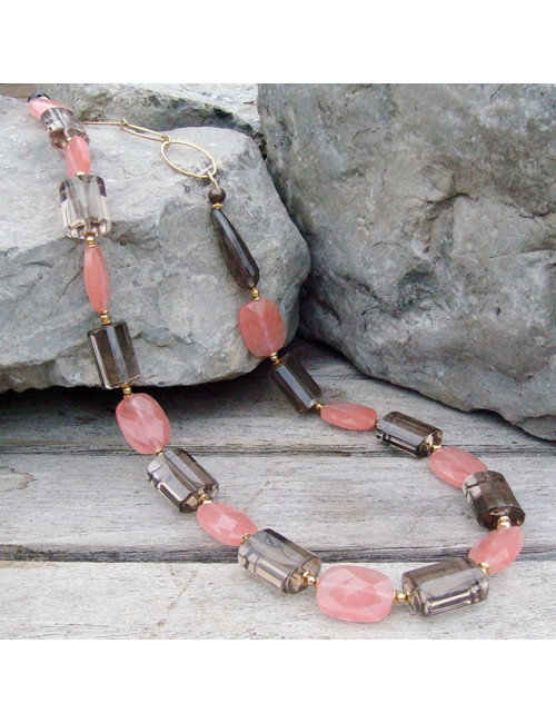 Quartz fumé, quartz cherry, grand collier