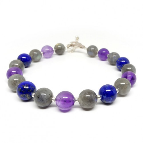 Bracelet lapis lazuli et améthyste facettés et argent 925
