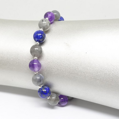 Bracelet lapis lazuli et améthyste facettés et argent 925