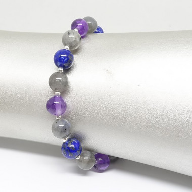 Labradorite, améthyste et lapis lazuli, bracelet