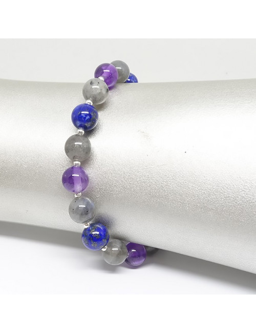 Labradorite, améthyste et lapis lazuli, bracelet