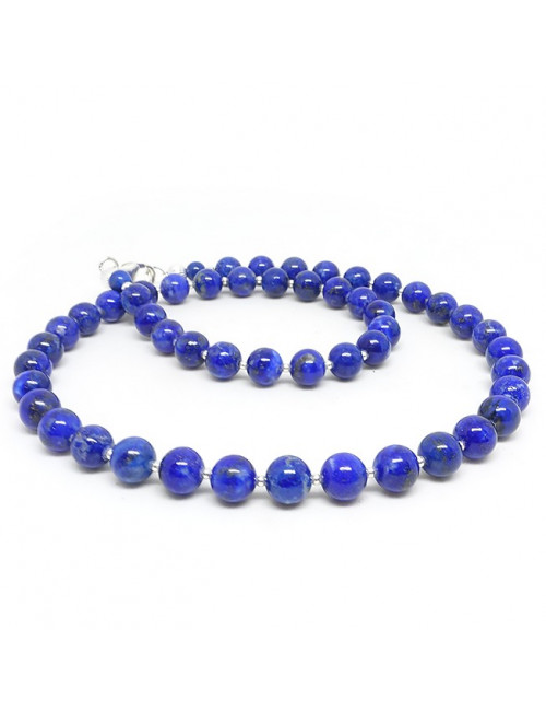 Lapis lazuli et perles argent, collier en perles 8mm