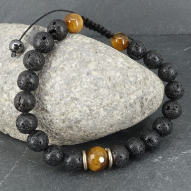Bracelet homme oeil de tigre et hématite