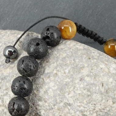 Bracelet homme oeil de tigre et hématite