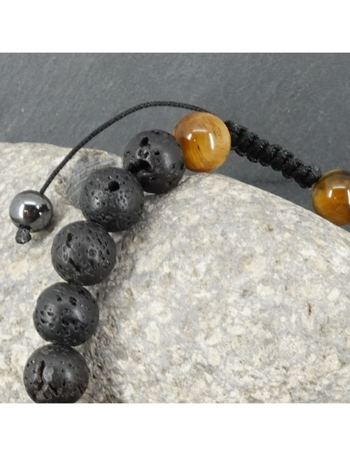 Pierre de lave et oeil de tigre, bracelet homme
