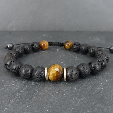 Bracelet homme oeil de tigre et hématite