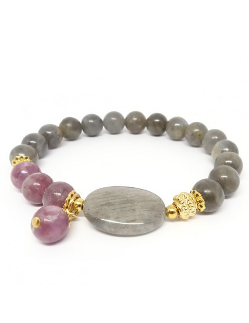 Lépidolite et labradorite, Bracelet extensible