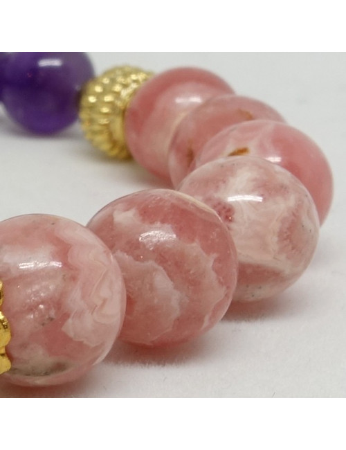 Labradorite facettéé, rhodochrosite et améthyste, Bracelet extensible