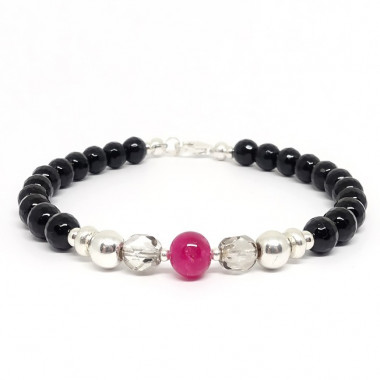 Onyx facetté, rubis et bohémian Crystal, bracelet